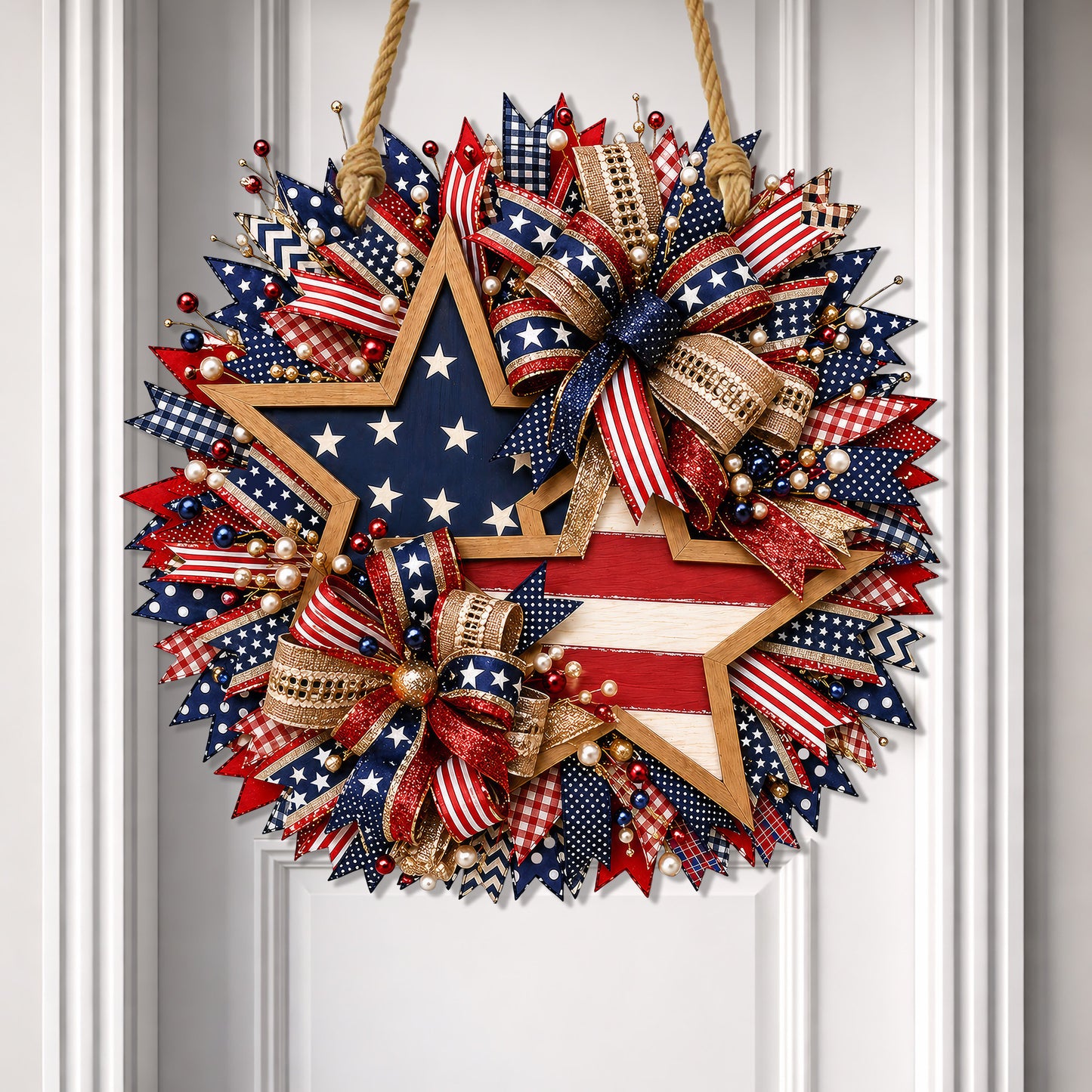 American 250th Patriotic Wood Sign – USA Flag Star Front Door Decor 1776–2026