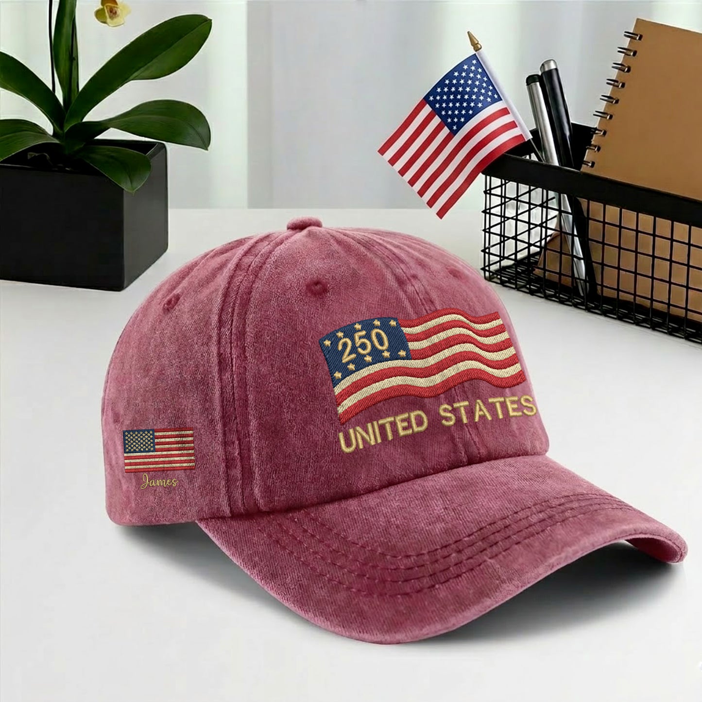 Personalized US 250 Years Anniversary Eagle Embroidered Vintage Washed Baseball Cap | 250th Anniversary Hat