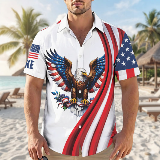 Personalized America 250th Anniversary Hawaiian Shirt – Patriotic Eagle & Flag Shirt 1776-2026
