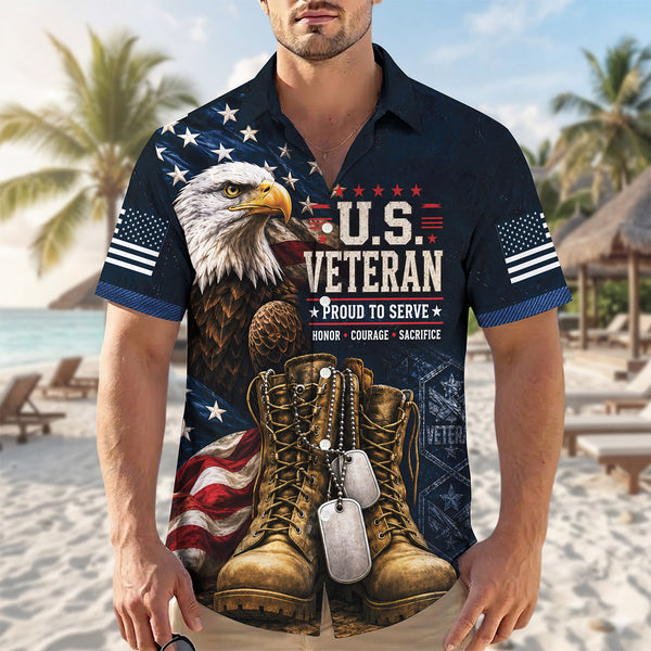 US Veteran Proud To Serve Hawaiian Shirt - Eagle Combat Boots Top