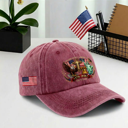 Faith Freedom America 250 Printed Vintage Washed Baseball Cap | 250th Anniversary Hat