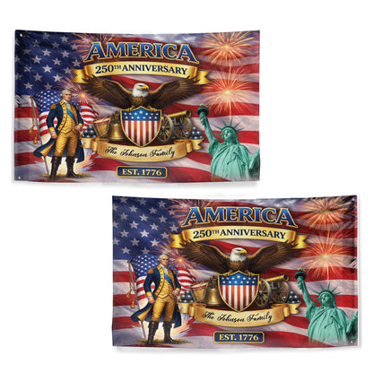 Custom Name 250th Anniversary Flag, America Patriotic Family Banner Est 1776
