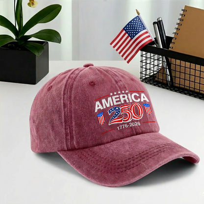 America 250 1776-2026 Printed Vintage Washed Baseball Cap | 250th Anniversary Hat