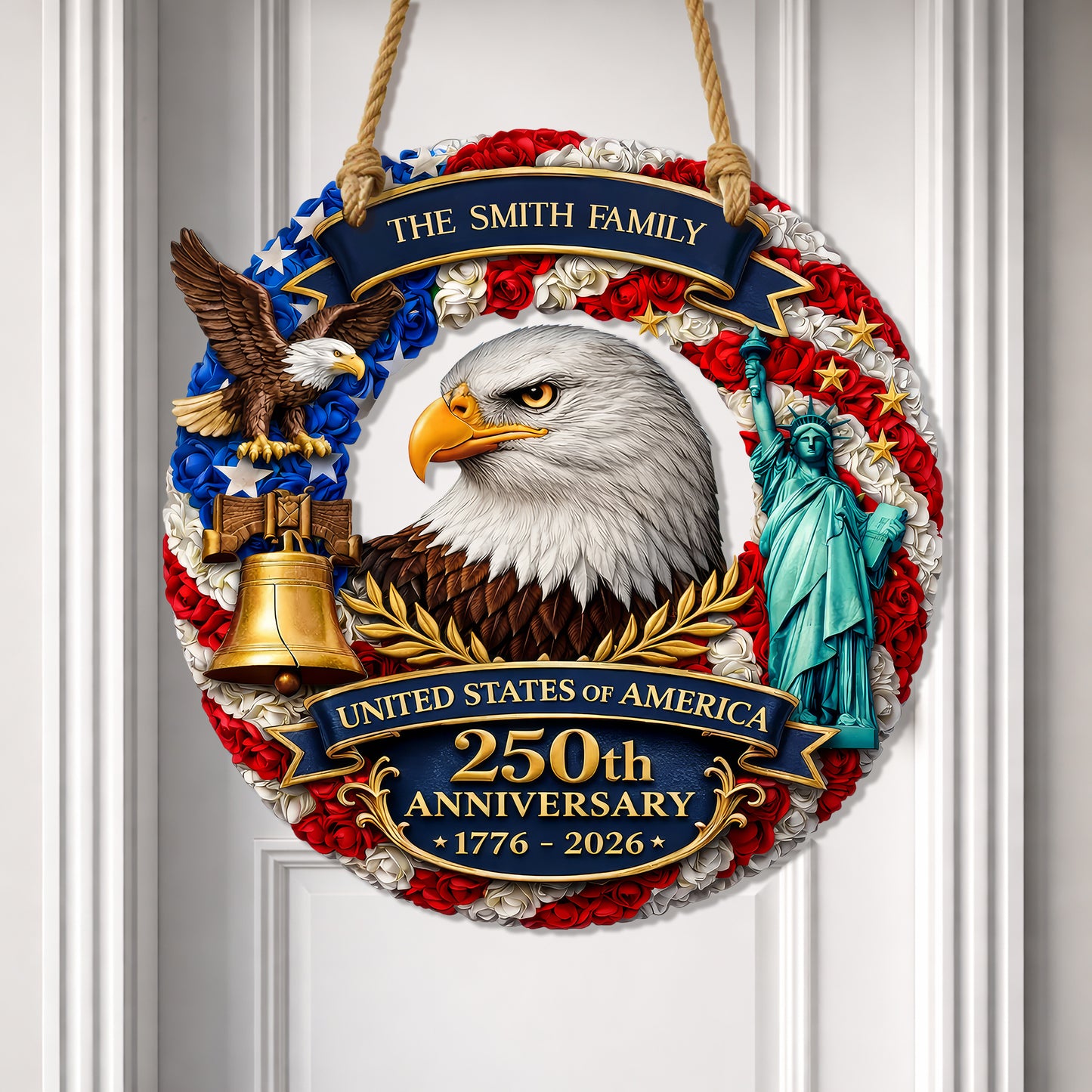 Personalized 250th Anniversary Custom Wood Sign Gift for Family Name 1776-2026 Patriotic Decor