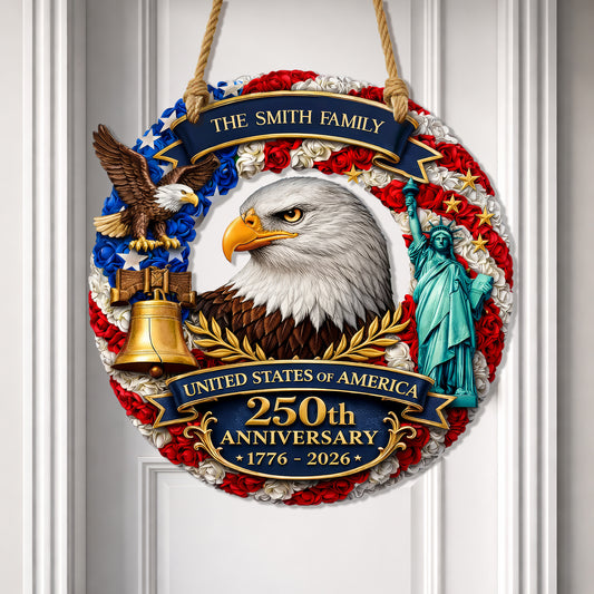 Personalized 250th Anniversary Custom Wood Sign Gift for Family Name 1776-2026 Patriotic Decor