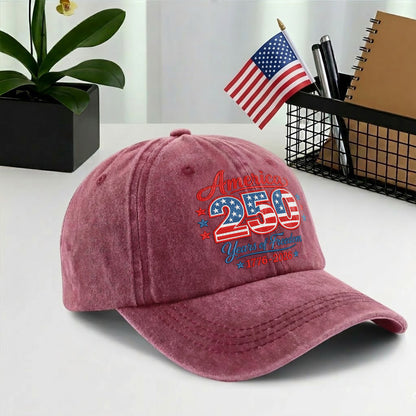 America 250 Years of Freedom Printed Vintage Washed Baseball Cap | 250th Anniversary Hat