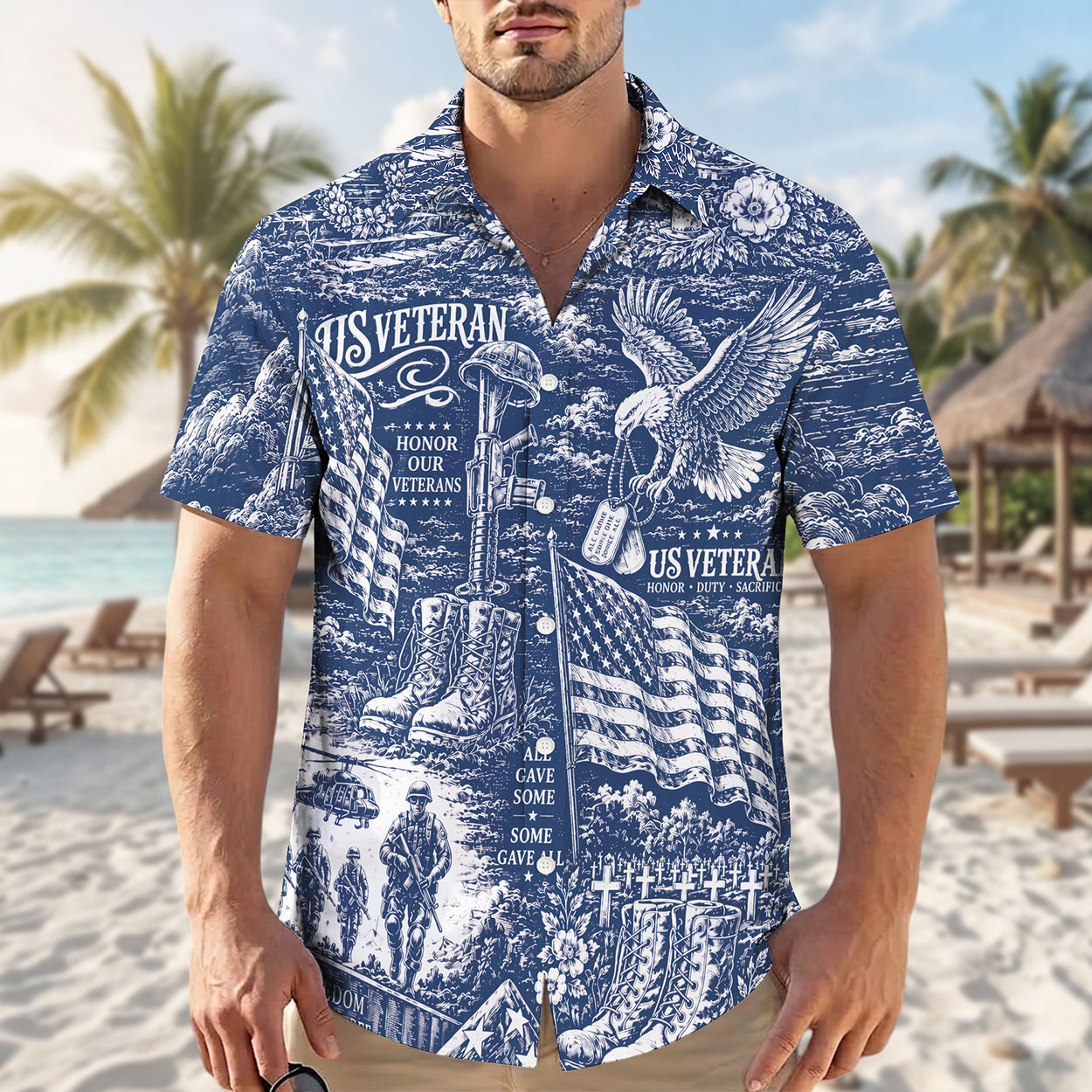 Vintage US Veteran Hawaiian Shirt - Honor Our Veterans Shirt