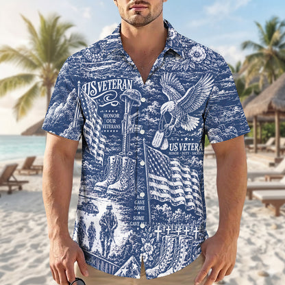 Vintage US Veteran Hawaiian Shirt - Honor Our Veterans Shirt