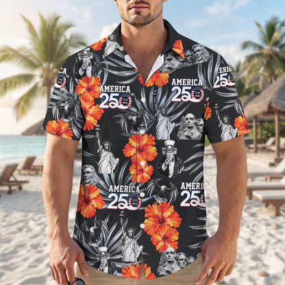 Mount Rushmore Statue of Liberty Floral - USA 250th Anniversary Hawaiian Shirt