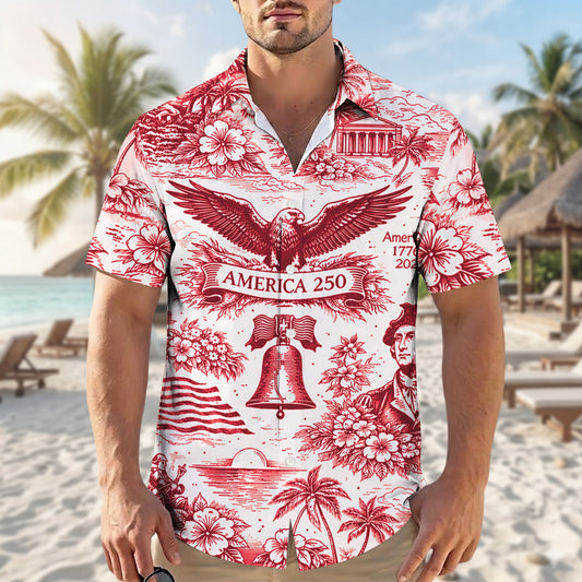 America 250th Anniversary Toile De Jouy Style USA Patriotic Hawaiian Shirt