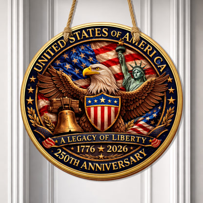 USA 250th Anniversary Wood Sign – "A Legacy of Liberty", American Flag & Eagle, 1776-2026