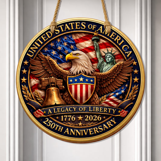 USA 250th Anniversary Wood Sign – "A Legacy of Liberty", American Flag & Eagle, 1776-2026