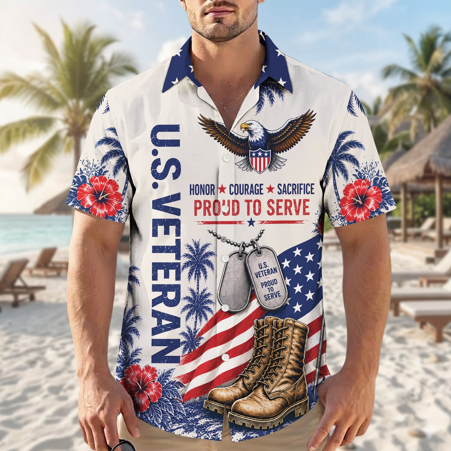 Patriotic US Veteran Hawaiian Shirt - Military Pride Gift For Men