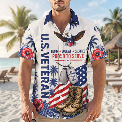 Patriotic US Veteran Hawaiian Shirt - Military Pride Gift For Men