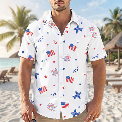 White American Flag Fireworks Hawaiian Shirt
