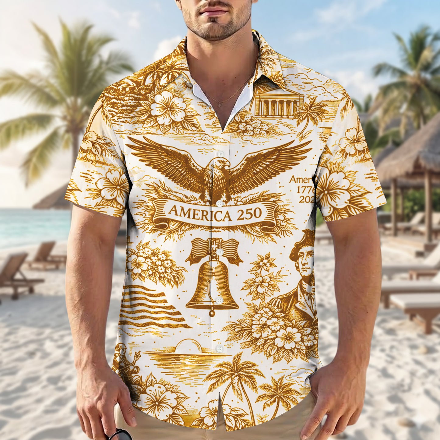 America 250th Anniversary Toile De Jouy Style USA Patriotic Hawaiian Shirt