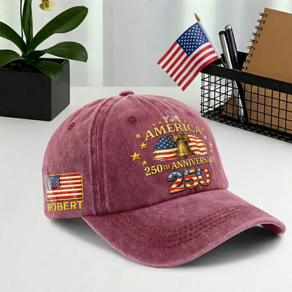 Personalized America 250 Years 1776–2026 Printed Vintage Washed Baseball Cap | 250th Anniversary Hat