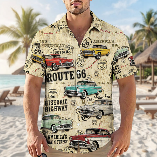 Route 66 Historic Highway Classic Car Unisex Hawaiian Shirt