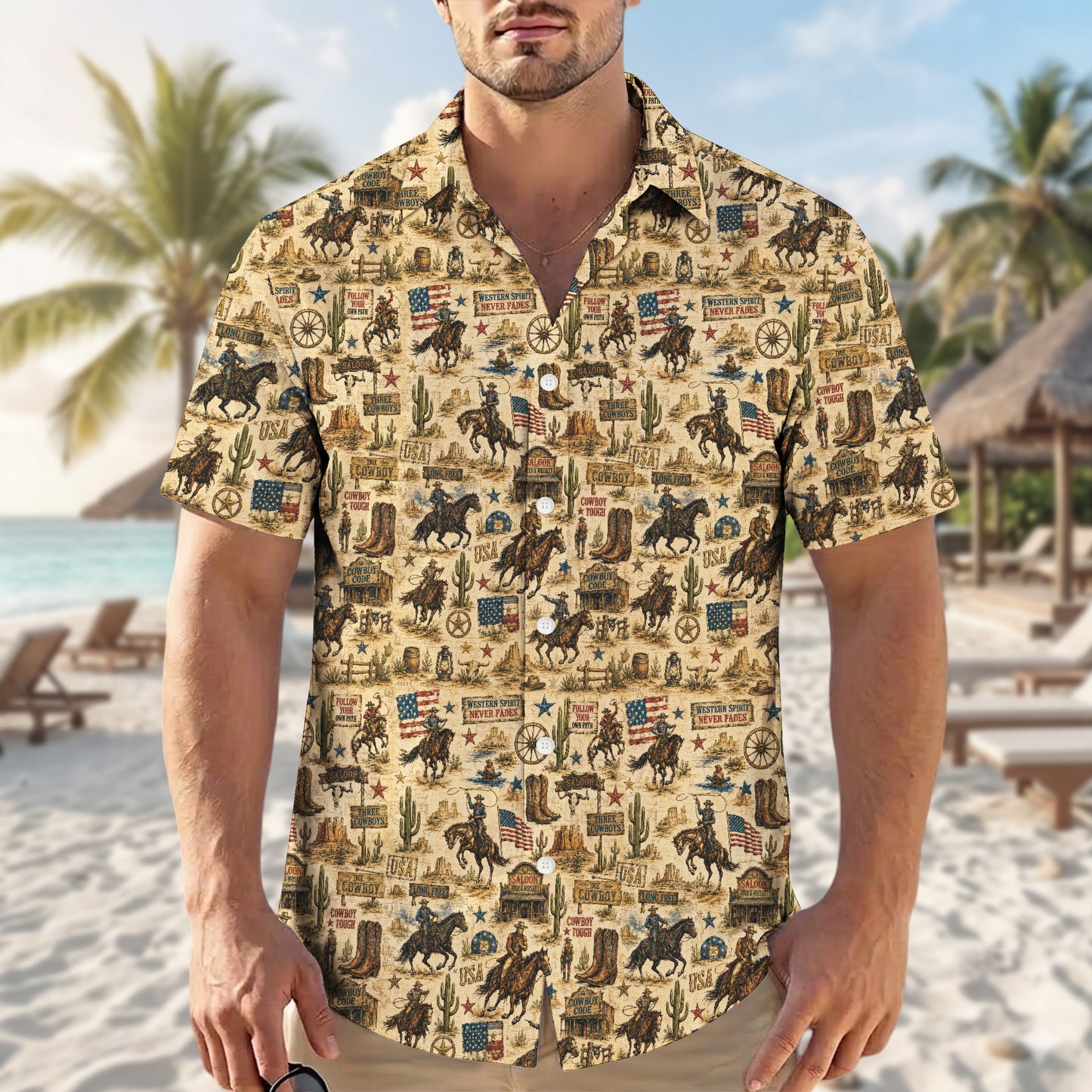 Vintage Western Spirit Cowboy Hawaiian Shirt - Aloha Top