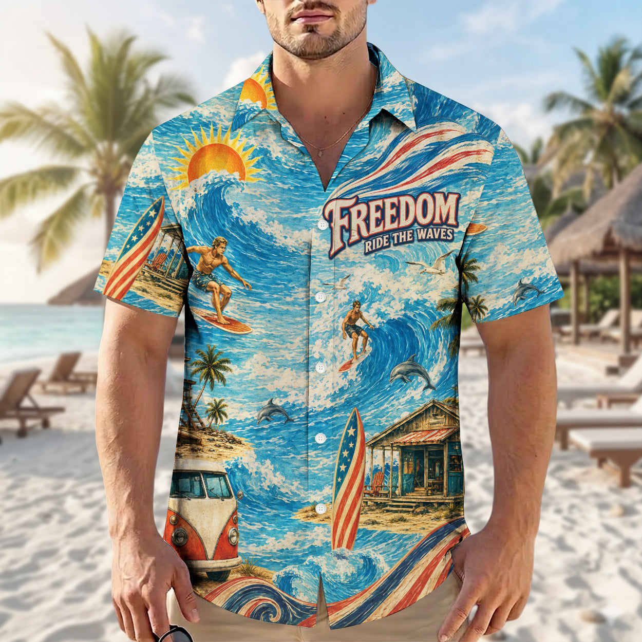 Freedom Ride The Waves Surfing Hawaiian Shirt - Beach Aloha Top
