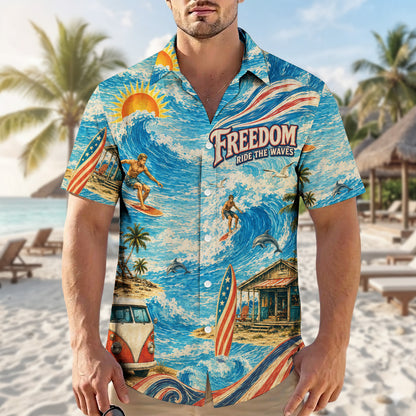 Freedom Ride The Waves Surfing Hawaiian Shirt - Beach Aloha Top