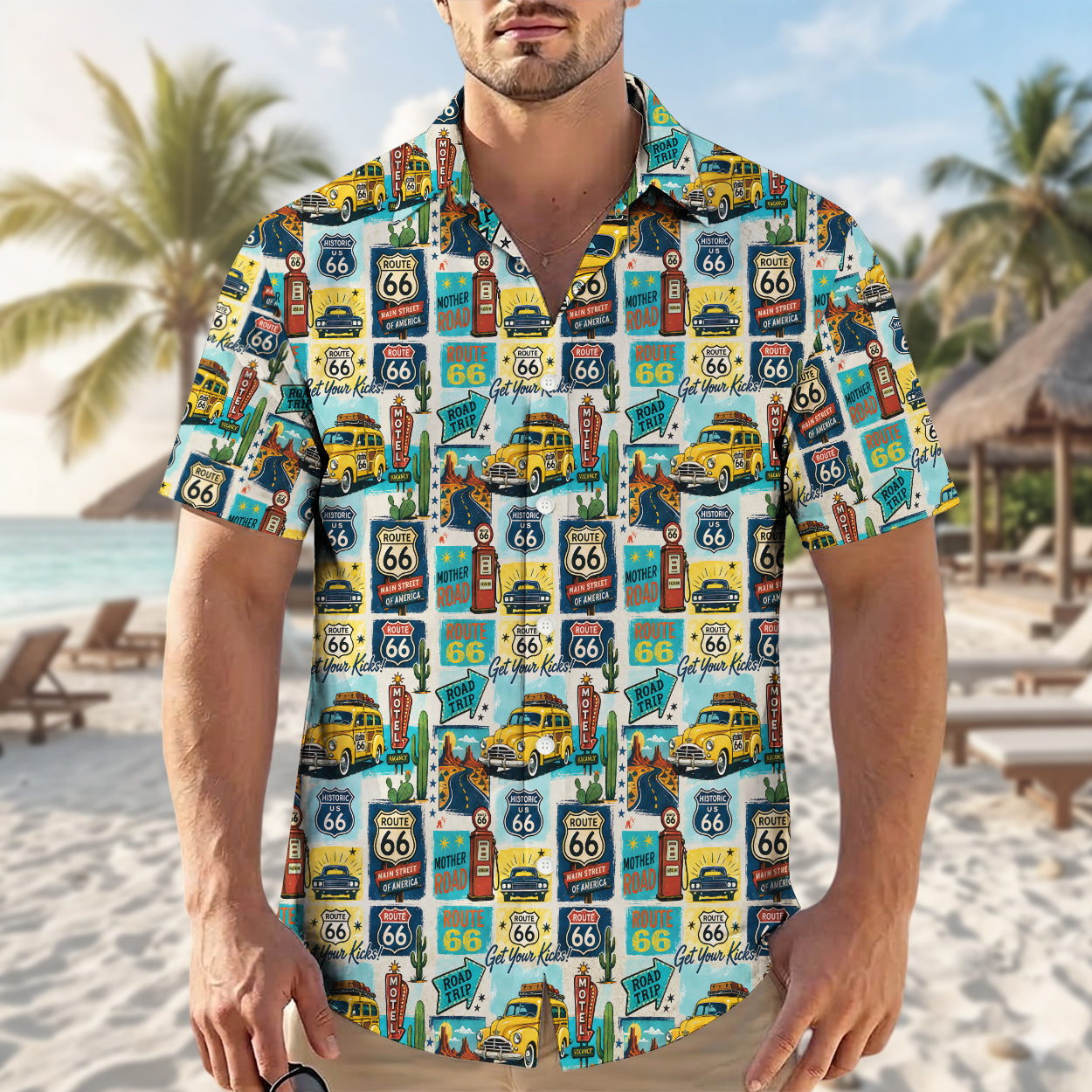 Route 66 Get Your Kicks Classic Car Vintage Unisex Hawaiian Shirt