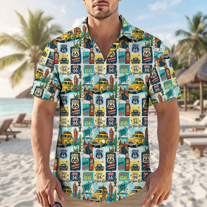 Route 66 Get Your Kicks Classic Car Vintage Unisex Hawaiian Shirt
