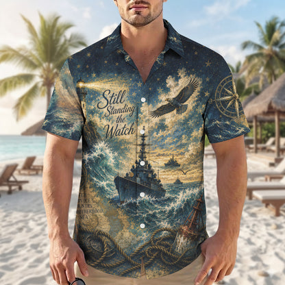 Still Standing The Watch Navy Hawaiian Shirt - Lighthouse Aloha Top