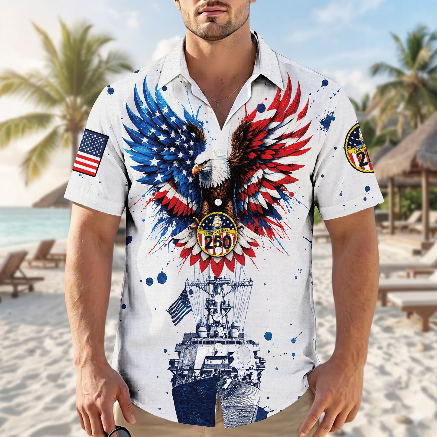 Navy Patriotic Eagle 250th Anniversary - USA Hawaiian Shirt