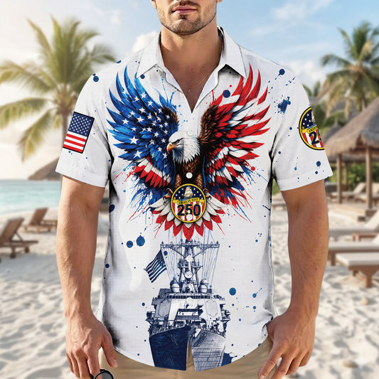Navy Patriotic Eagle 250th Anniversary - USA Hawaiian Shirt
