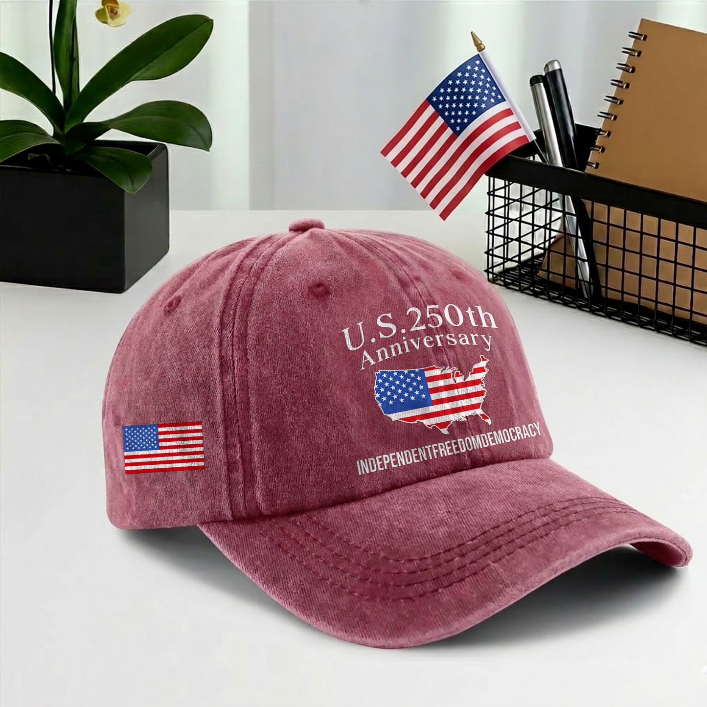 U.S. 250 Years USA Map Printed Vintage Washed Baseball Cap | 250th Anniversary Hat