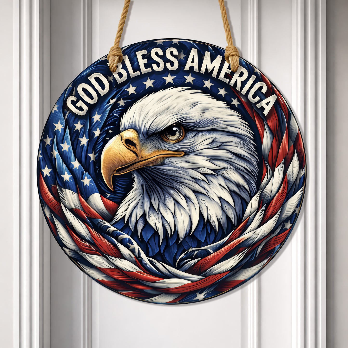 God Bless America Wood Sign, 250th Anniversary Patriotic Eagle Wall Hanging