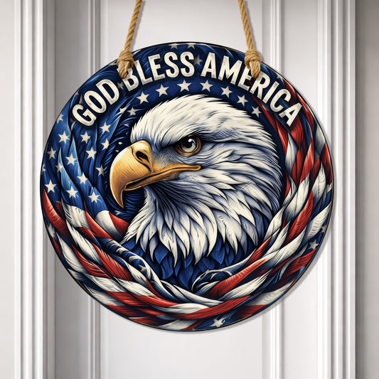 God Bless America Wood Sign, 250th Anniversary Patriotic Eagle Wall Hanging