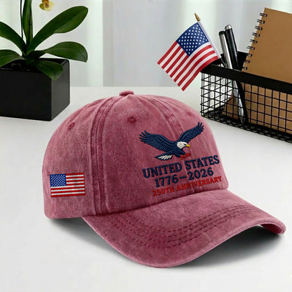 USA Eagle 1776-2026 Printed Vintage Washed Baseball Cap | 250th Anniversary Hat
