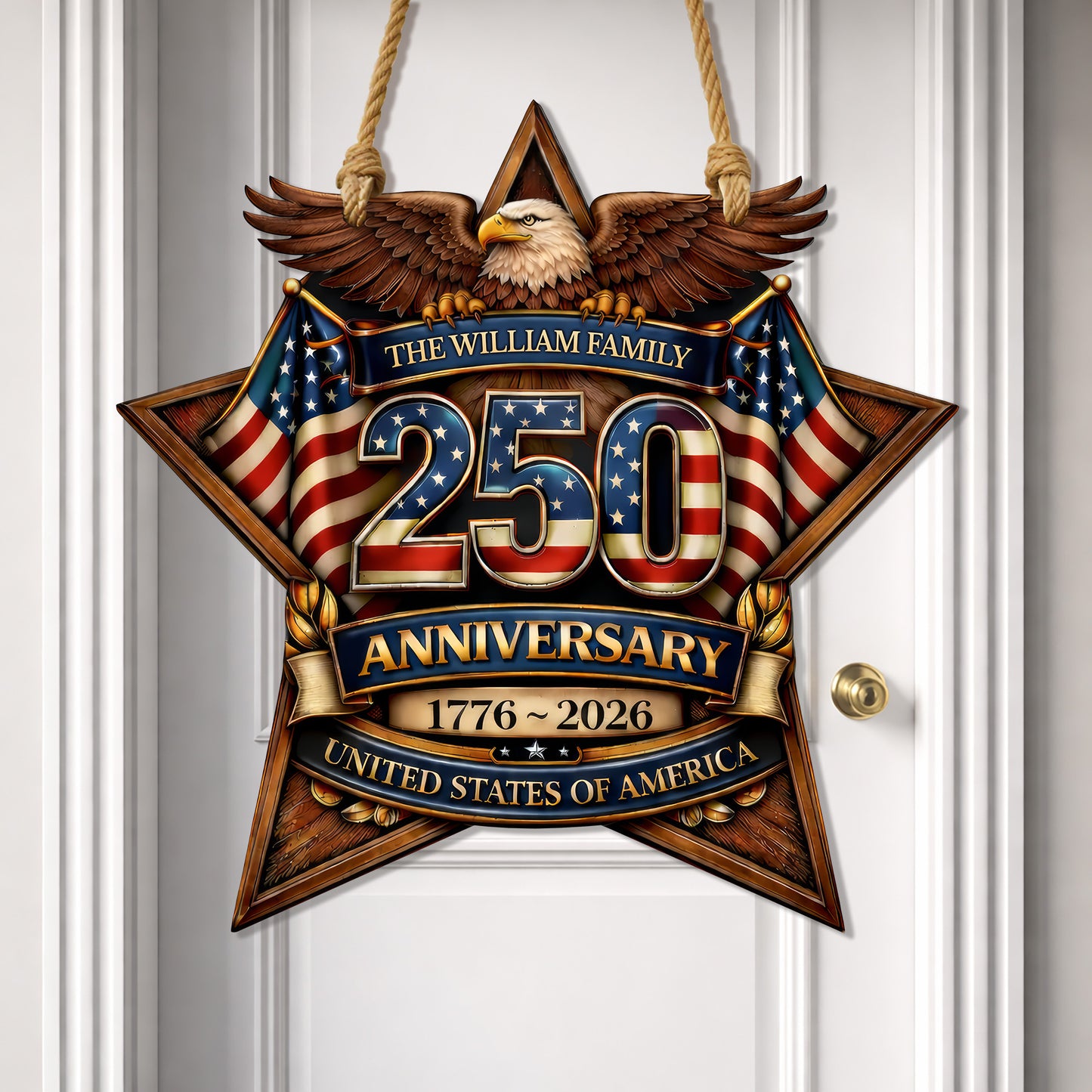 Personalized Custom Wood Sign Gift, 250th Anniversary Eagle Family Name Door Decor