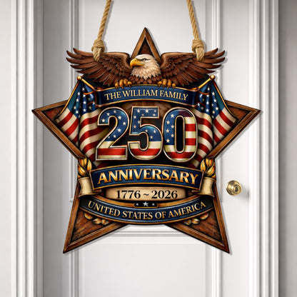 Personalized Custom Wood Sign Gift, 250th Anniversary Eagle Family Name Door Decor