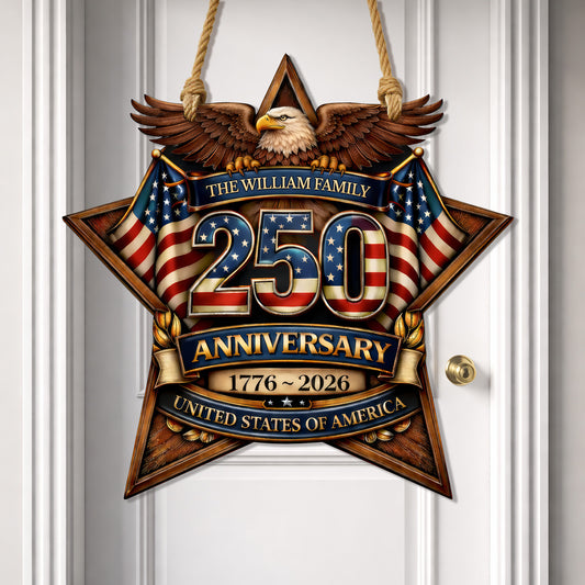 Personalized Custom Wood Sign Gift, 250th Anniversary Eagle Family Name Door Decor