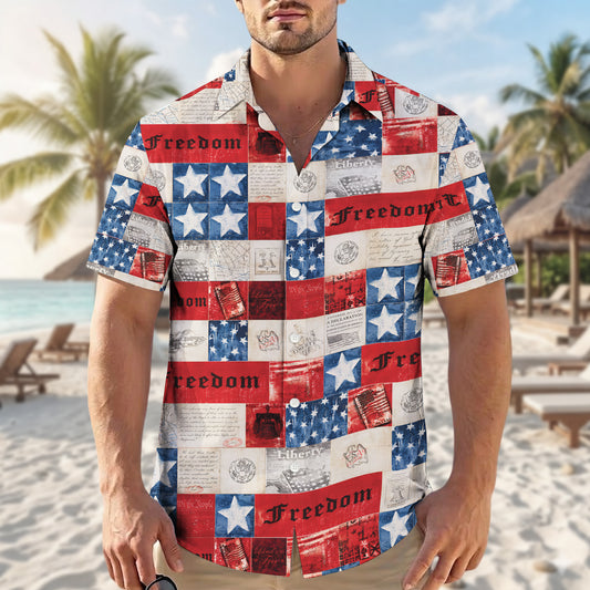Patriotic Freedom Liberty Hawaiian Shirt - Vintage USA Aloha Shirt