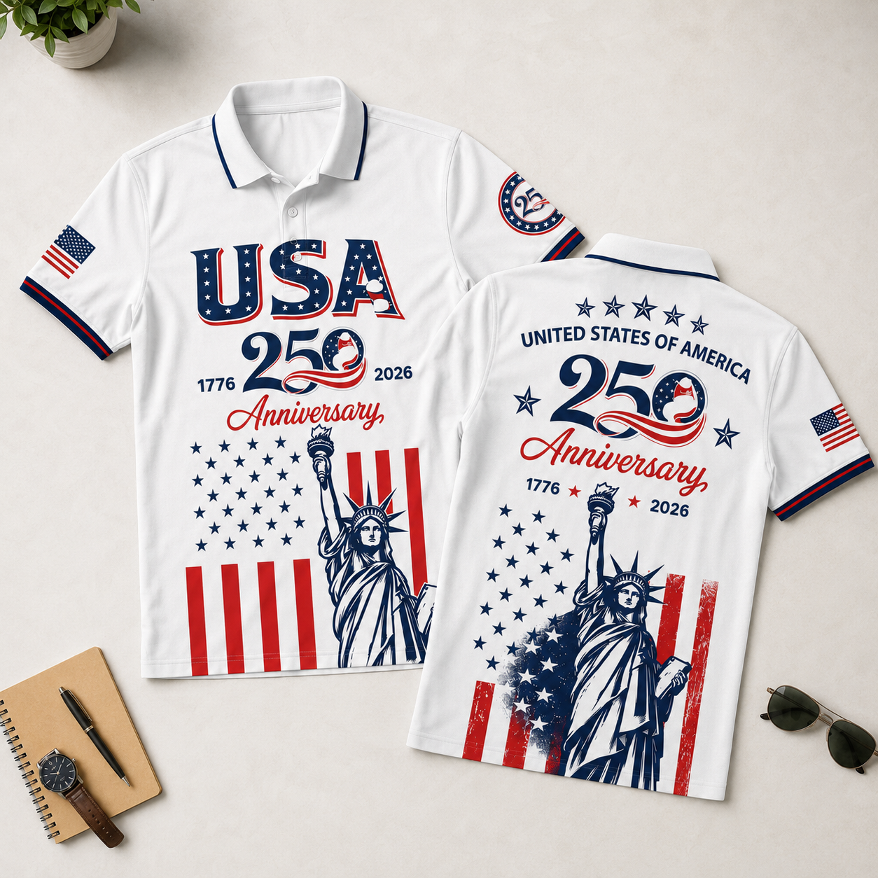 Patriotic Statue of Liberty 1776–2026 - USA 250th Anniversary Polo Shirt