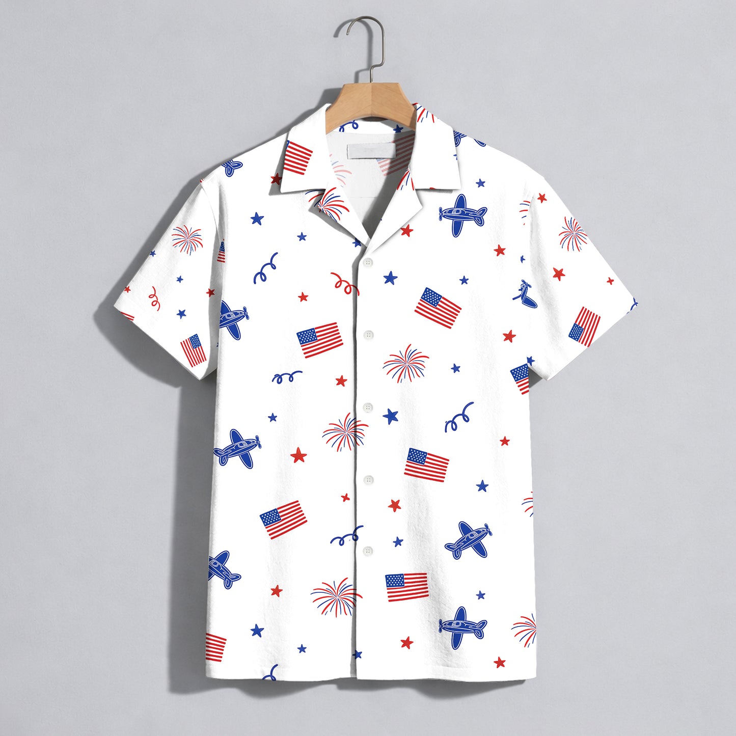 White American Flag Fireworks Hawaiian Shirt