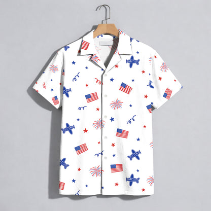 White American Flag Fireworks Hawaiian Shirt