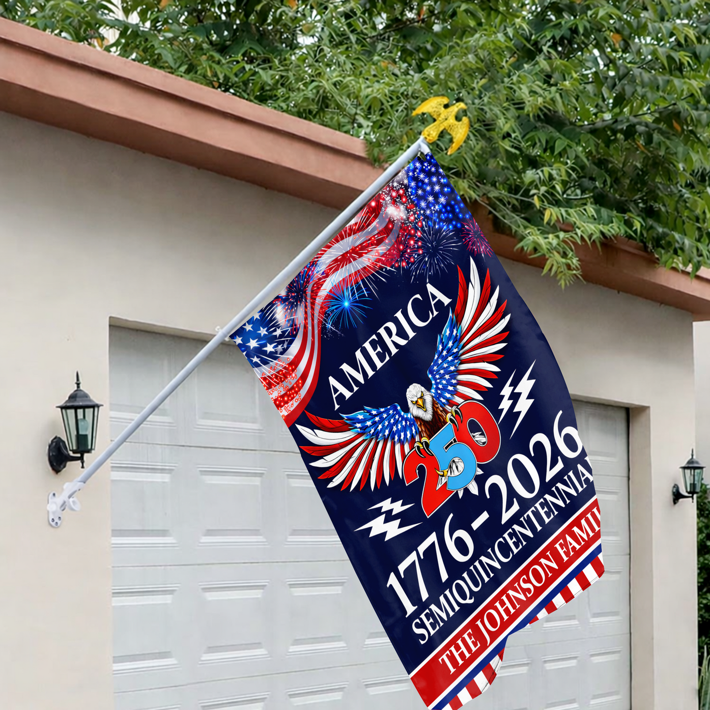 Personalized American Flag 250th Anniversary 1776-2026 Patriotic Eagle Fireworks Semiquincentennial