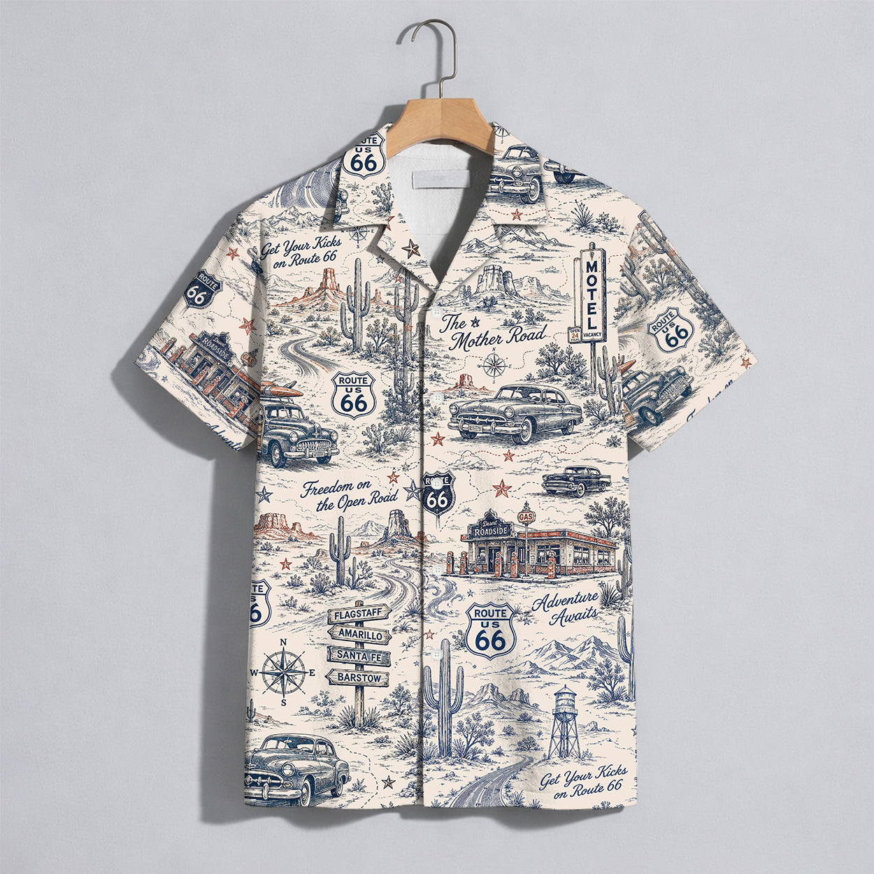 Route 66 Get Your Kicks Classic Car Vintage Unisex Hawaiian Shirt