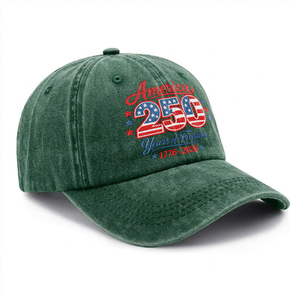 America 250 Years of Freedom Printed Vintage Washed Baseball Cap | 250th Anniversary Hat