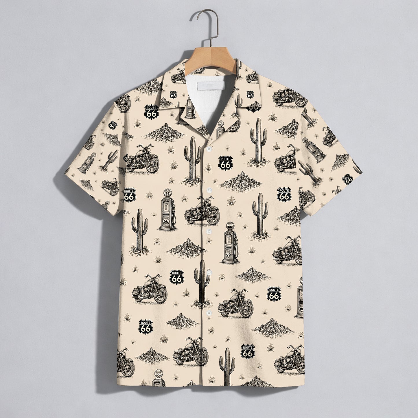 Route 66 Motorcycle Biker Vintage Sketch Unisex Hawaiian Shirt