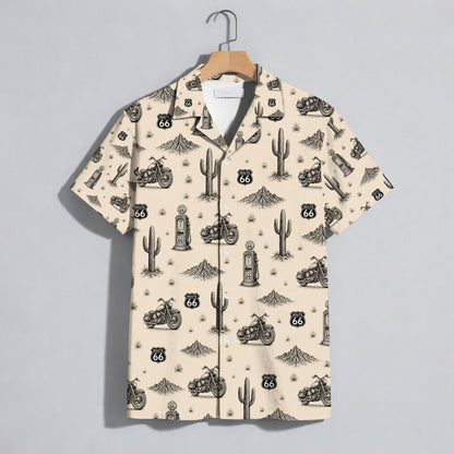 Route 66 Motorcycle Biker Vintage Sketch Unisex Hawaiian Shirt
