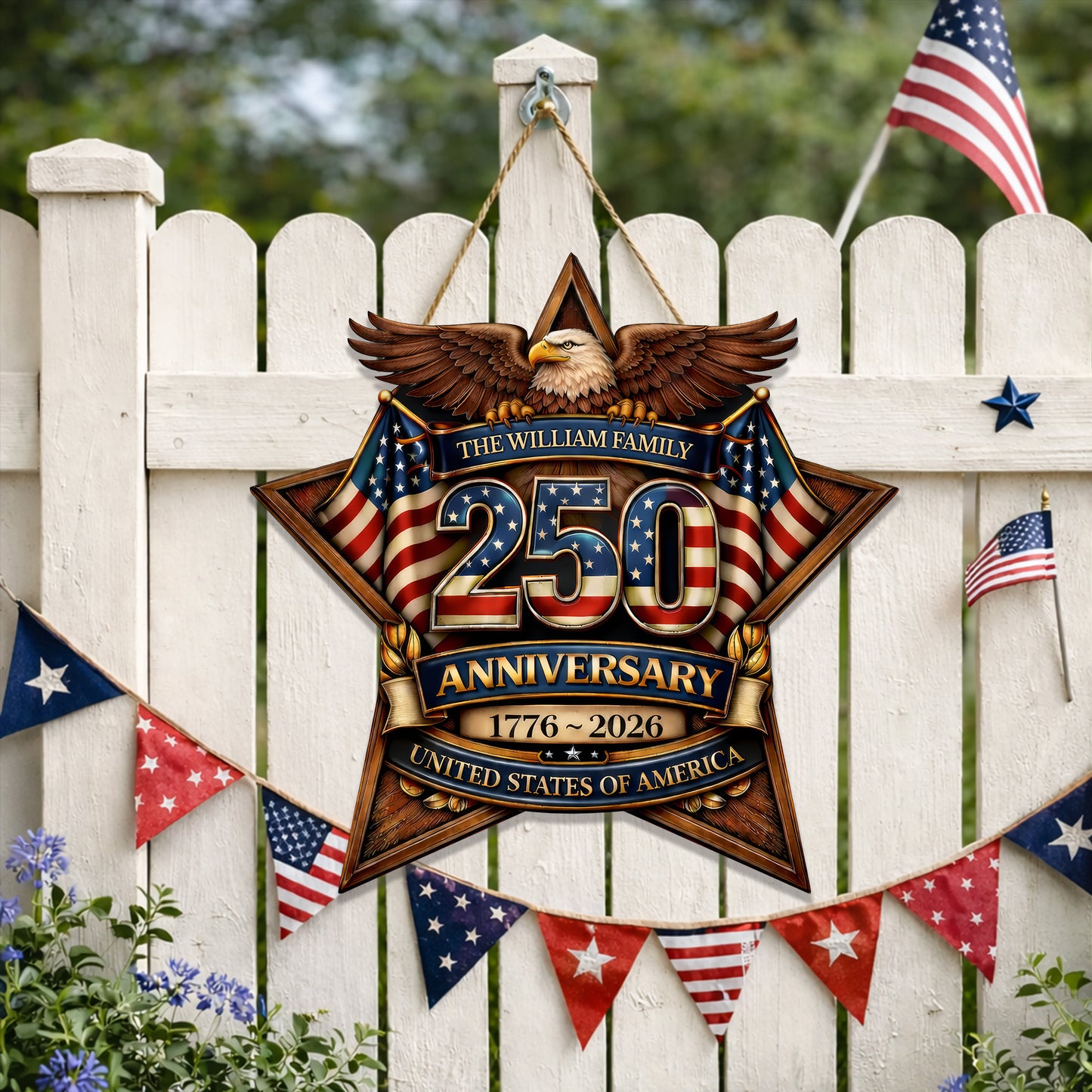 Personalized Custom Wood Sign Gift, 250th Anniversary Eagle Family Name Door Decor