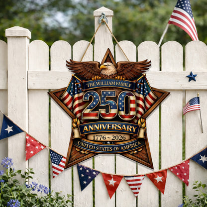 Personalized Custom Wood Sign Gift, 250th Anniversary Eagle Family Name Door Decor