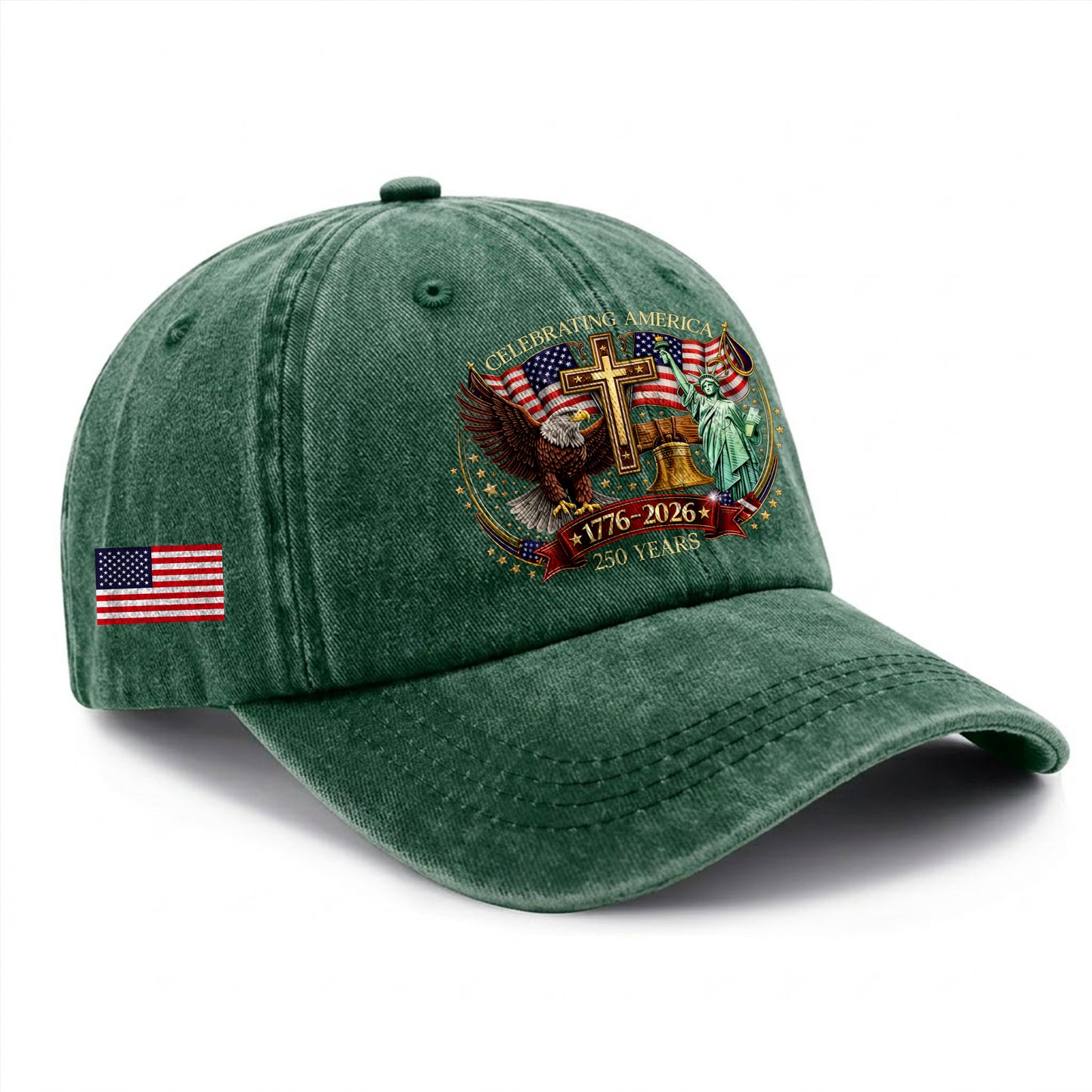 Faith Freedom America 250 Printed Vintage Washed Baseball Cap | 250th Anniversary Hat