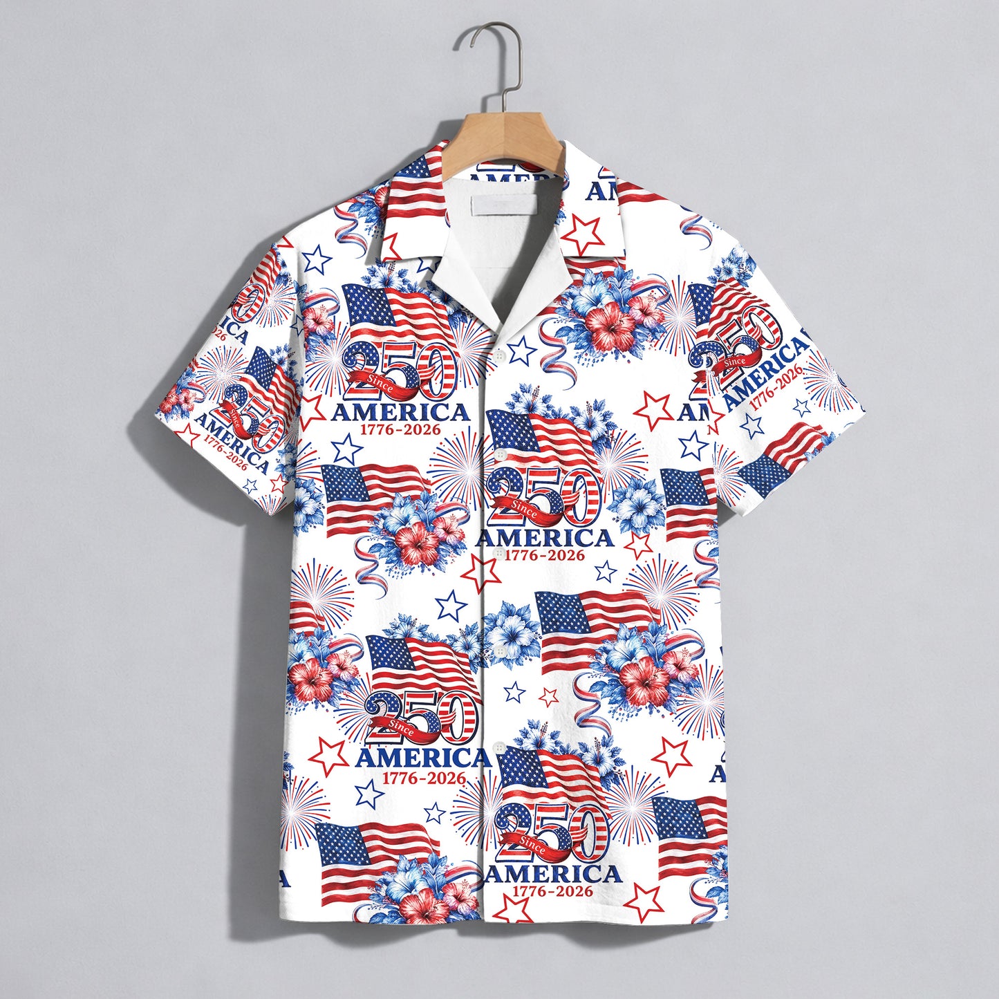 USA 250th Anniversary Hawaiian Shirt – Patriotic Flag Fireworks 1776-2026 America 250